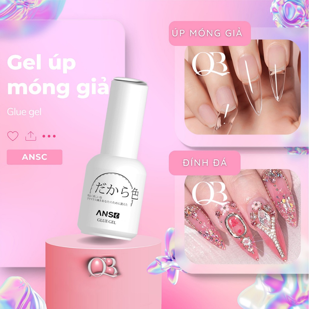 Glue Gel ANS (nắp bạc) chính hãng - Gel dán móng đính đá, cứng móng, ẩn hoa khô xà cừ 18ml