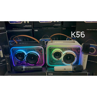 Loa Bluetooth K56 hiệu ứng đèn LED kèm 2 micro karaoke mẫu mới 2024