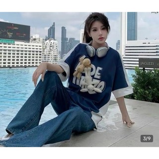 Áo thun nữ form rộng,tặng kèm 2 gấu to gắn trên áo, chất cotton lạnh cao cấp