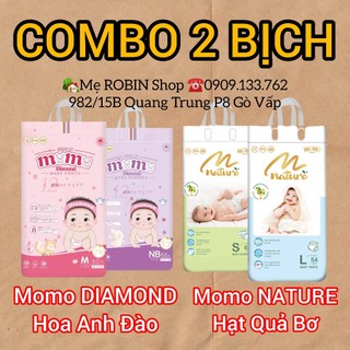 (Tặng KhănƯớt60tờ)Combo 2 bịch Bỉm Tã Dán/Quần Momo DIAMOND Anh Đào/Momo NATURE Hạt Bơ Cao Cấp(ĐỦ SIZE)