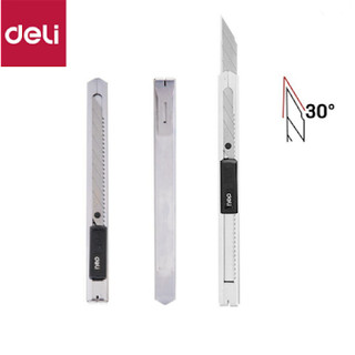 Dao Rọc Giấy DELI E2034 - Thân inox, Lưỡi Nhỏ 9mm 30 Độ