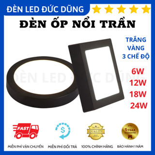  ĐÈN LED ỐP TRẦN 6W 12W 18W 24W TRÒN   VUÔNG VIỀN ĐEN ÁNH SÁNG TRẮNG   BH 1 NĂM  