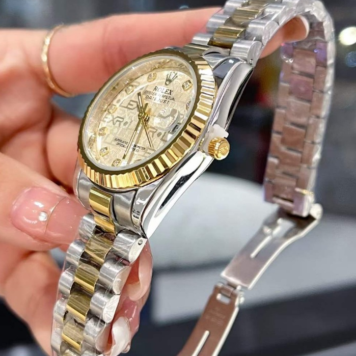 Đồng hồ nam Rolex Date Just - Máy Quatz viền băm cao cấp, dây kim loại đúc nguyên khối không bay màu - Bảo hành 1 năm