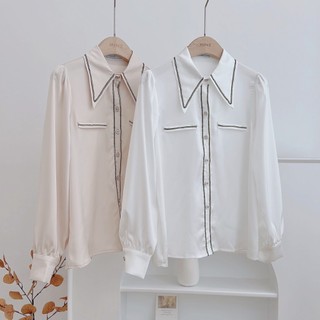 Áo sơ mi cổ nhọn minz store mã 3023, thiết kế phối viền phong cách công sở