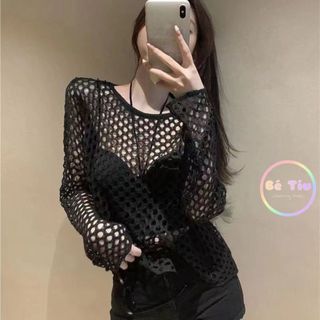 Áo Xuông Lưới Len Đan, Áo Thun Tay Dài, Áo Lưới Dệt Kim Cổ Tròn From Rộng Trơn Cá Tính Hàng Qccc Betiu