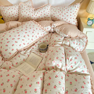 Set chăn ga cotton tici 4 món viền bèo nhập khẩu