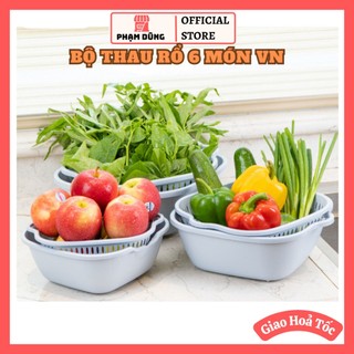 Bộ thau rổ 6 món Việt Nhật , Combo 6 món thau rổ nhựa đựng rau, bộ rổ nhựa kèm chậu, set rổ nhựa 6 món bền bỉ