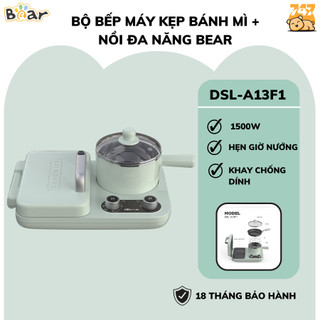 Máy Kẹp Nướng Bánh Mì Sandwich Bear DBC DSL-A13F1, 800W, Kèm Chảo- Nồi Lẩu -Bánh Waffle, BH 18 Tháng