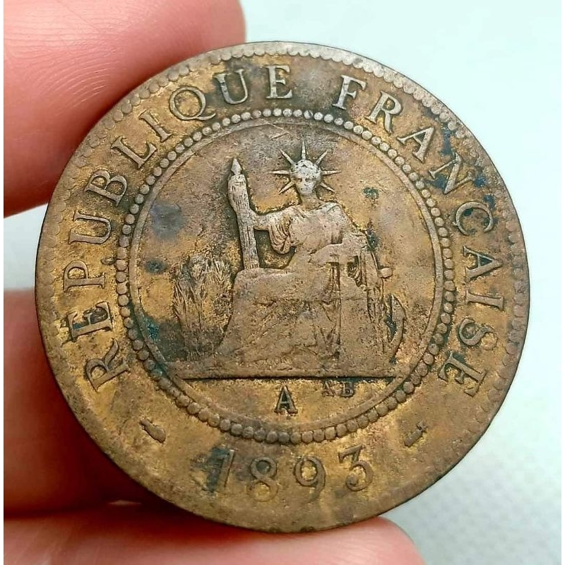 Đồng xu 1 cent Thẻ Bài Indochine 1893 ít gặp