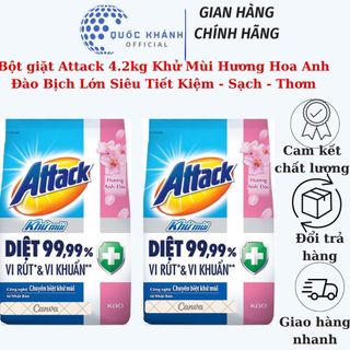  Bột giặt Attack 4.2kg  Khử Mùi Hương Hoa Anh Đào Bịch Lớn Siêu Tiết Kiệm - Sạch - Thơm Chính Hãng 