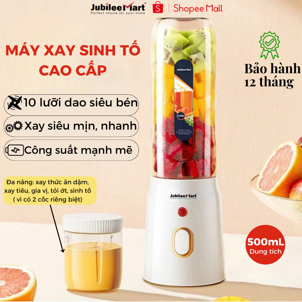 Máy Xay Sinh Tố Jubilee Mart 300ML Cầm Tay Xay Nhanh Nhuyễn 10 Lưỡi Dao Siêu Bén