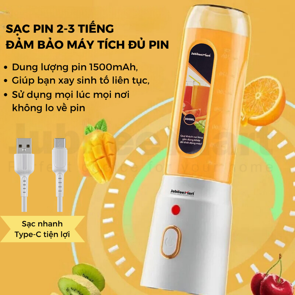 Máy Xay Sinh Tố Jubilee Mart 300ML Cầm Tay Xay Nhanh Nhuyễn 10 Lưỡi Dao Siêu Bén