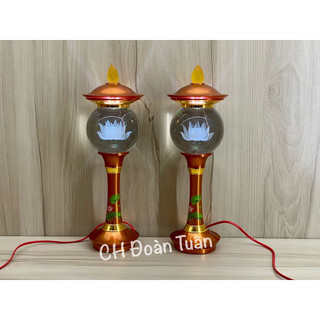 Cặp 2 cây đèn thờ quả cầu pha lê - đèn thờ cúng trang trí