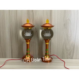 Cặp 2 cây đèn thờ quả cầu pha lê - đèn thờ cúng trang trí