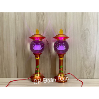 Cặp 2 cây đèn thờ quả cầu pha lê - đèn thờ cúng trang trí