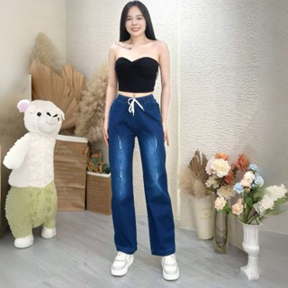 Quần jean dài ống xuông lưng thun dây rút dày đẹp co dãn mạnh M.058