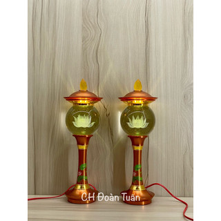 Cặp 2 cây đèn thờ quả cầu pha lê - đèn thờ cúng trang trí