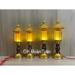 Cặp đèn thờ pha lê lục giác trong suốt cao cấp - đèn lục giác mái chùa
