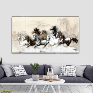 Tranh Mã Đáo Thành Công - Bát Mã Truy Phong, chất liệu gỗ in tráng gương bọc viền 02