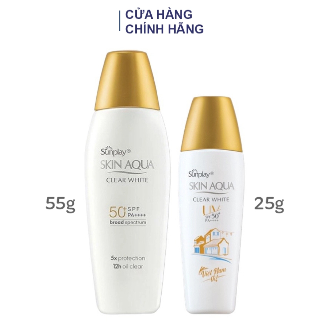 Sữa chống nắng hằng ngày Sunplay Skin Aqua Clear White SPF 50+ PA++++ 55g nâng tone dưỡng trắng cho 