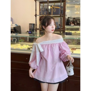 Áo trễ vai tiểu thư áo kiểu nữ xinh nơ vai tay bồng, áo kiểu nữ hở vai sang chảnh bao xinh xắn MNP