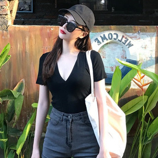 Aó kiểu nữ cổ tim sâu, cộc tay chất cotton zip dành cho bạn Nữ SVFA291