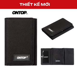 Ví cầm tay local brand ONTOP vải canvas nam nữ màu đen Tri-Fold Minimalist Wallet | O-V46
