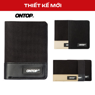 Ví cầm tay local brand ONTOP vải canvas phối da nam nữ màu đen Bi-Fold Wallet