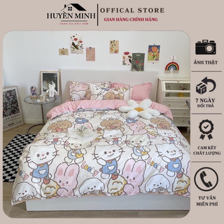 Bộ chăn ga vỏ gối mèo trắng poly cotton cao cấp - bộ chăn ga gối 5 món