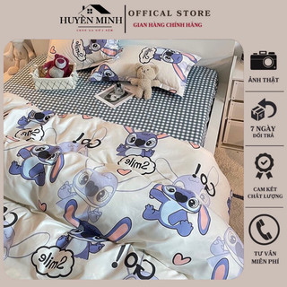 Bộ chăn ga gối stich trắng poly cotton cao cấp - bộ chăn ga gối đệm 5 món