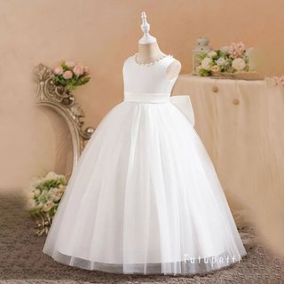Đầm váy công chúa cho bé gái Tutupetti cổ tròn đính cườm đơn giản thanh lịch