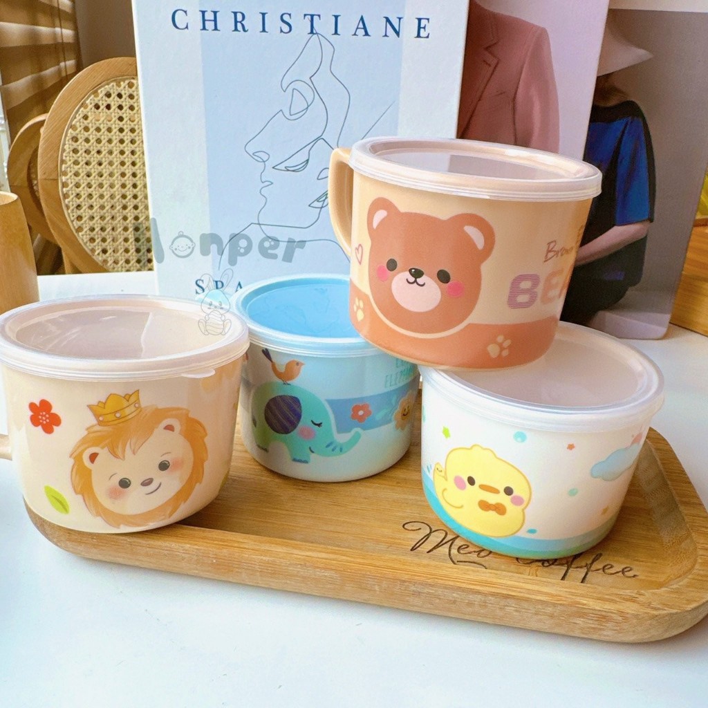 Cốc uống nước honper có tay cầm, nắp đậy HP2406 - Bibi Kids