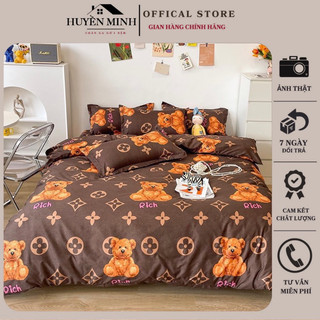 Bộ chăn ga và vỏ gối Gấu LV Luôn Vui Tươi - Set chăn ga gối 5 món Poly Cotton cao cấp