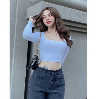 Áo thun borip croptop tay dài cổ vuông TiQi Jeans A101