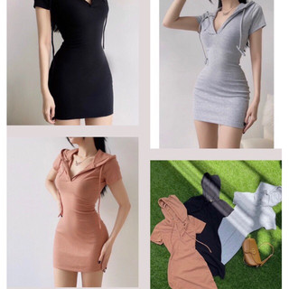 Đầm body nón thun gân trơn HÌNH THẬT SÀN CẬN CHẤT