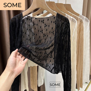 [ Có size ] Áo cardigan tay dài chất len mỏng phối thêu hoa , Áo khoác lưới hoa nổi điệu đà - A236