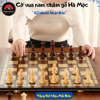  Bộ cờ vua nam châm gỗ Hà Mộc - Hinoki nguyên tấm mặt bàn công nghệ chống cháy gập được 