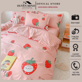 Bộ chăn ga gối Poly Cotton Dâu cute - Bộ Chăn Ga Gối Đệm 5 Món Cao Cấp dày dặn hàng loại 1