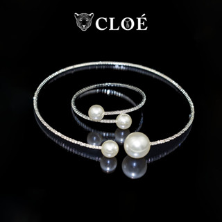 Dây chuyền vòng tay dạng kiềng đính đá ngọc trai nhân tạo bộ trang sức phụ kiện trang sức Cloe Accessories 5578