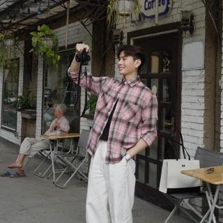 Áo sơ mi kẻ caro hồng vitage thời trang unisex A170