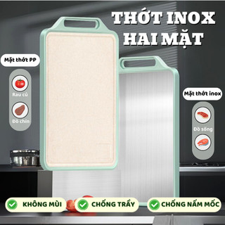 Thớt kháng khuẩn 2 mặt, mặt trước inox 304, mặt sau nhựa PP kháng khuẩn, Thớt thái rau củ, thực phẩm kháng cao cấp