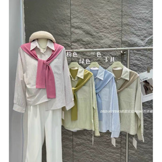 Áo sơ mi kẻ nhỏ tay dài kèm khăn may liên hàng QC A390