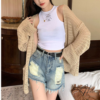 Áo khoác lưới nữ dài, áo lưới len mỏng montoghi có túi dệt kim chống nắng đi biển đi chơi hàng quảng châu - hoti -ah010