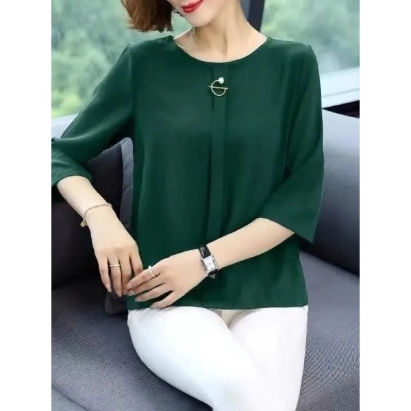 Áo Trung Niên Nữ U30 U40 U50 Cổ Tròn Cài Khuy Vạt Kiểu Dáng Sơ Mi_ Áo Cho Mẹ