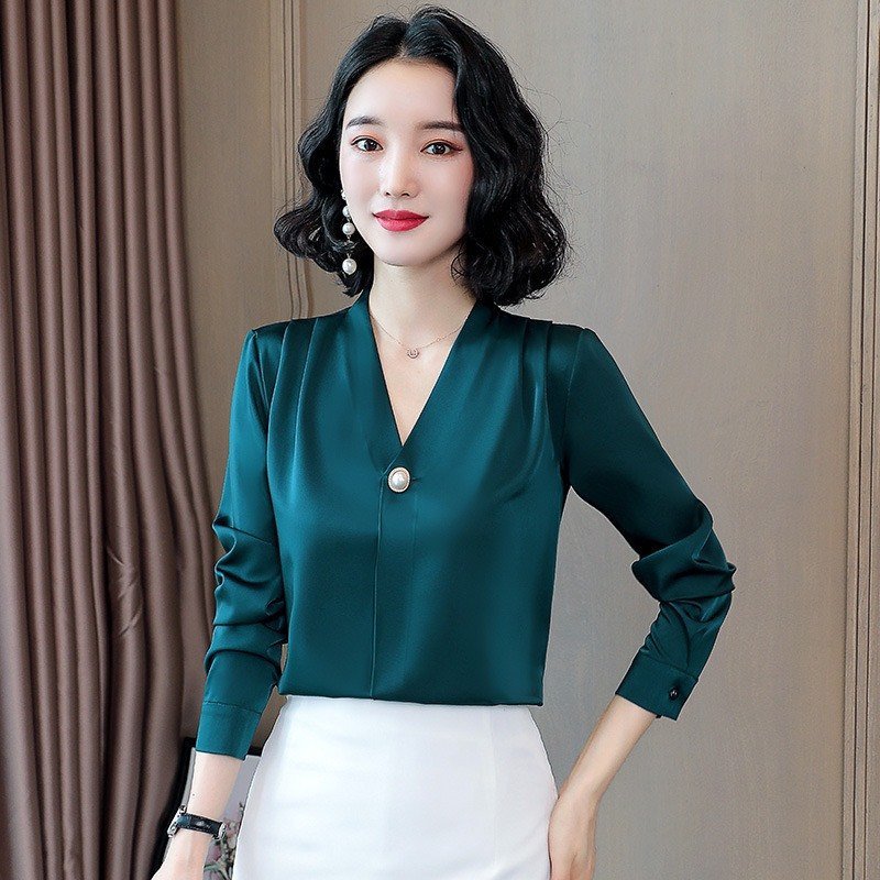 Áo Nữ U30 U40 U50 Cổ Chéo Đính Cúc Xếp Ly Vai Kiểu Dáng Sơ Mi_ Áo Cho Mẹ