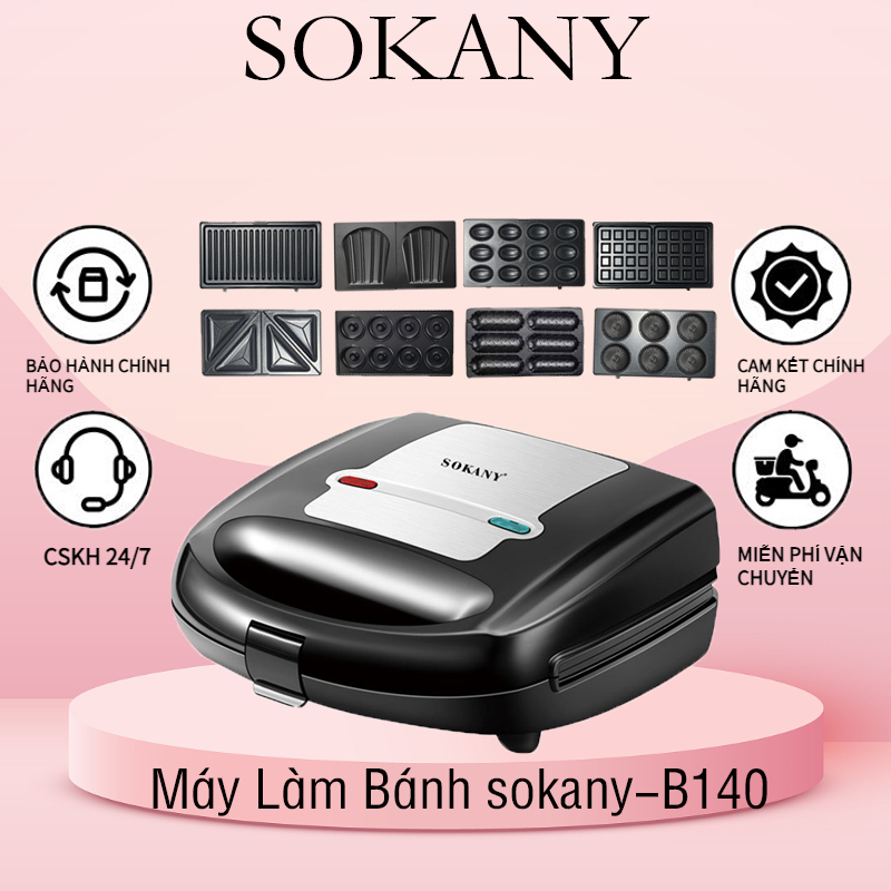 Máy làm bánh đa năng 8in1 bánh cuộn, bánh donut, bánh waffle, sandwich, chiên ép bánh mỳ Sokany B140