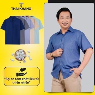 Áo sơ mi ngắn tay nam trung niên vải đũi THÁI KHANG siêu mát form rộng rãi thoải mái ADUI13