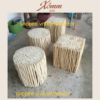 Đôn ghế gỗ tròn, vuông trang trí decor nhiều kích thước