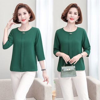 Áo Trung Niên Nữ U30 U40 U50 Cổ Đính 3 Cúc Ngang Kiểu Dáng Sơ Mi_ Thời Trang Công Sở