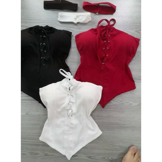 Áo ống corset cúp ngực chít thân đan dây khoen
